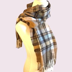 Brown & Blue Nova Check Plaid 60” Scarf